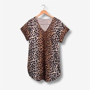 Vintage Undercover Wear Leopard Print Slip Dress Short Sleeve Flowy Tunic Top OS